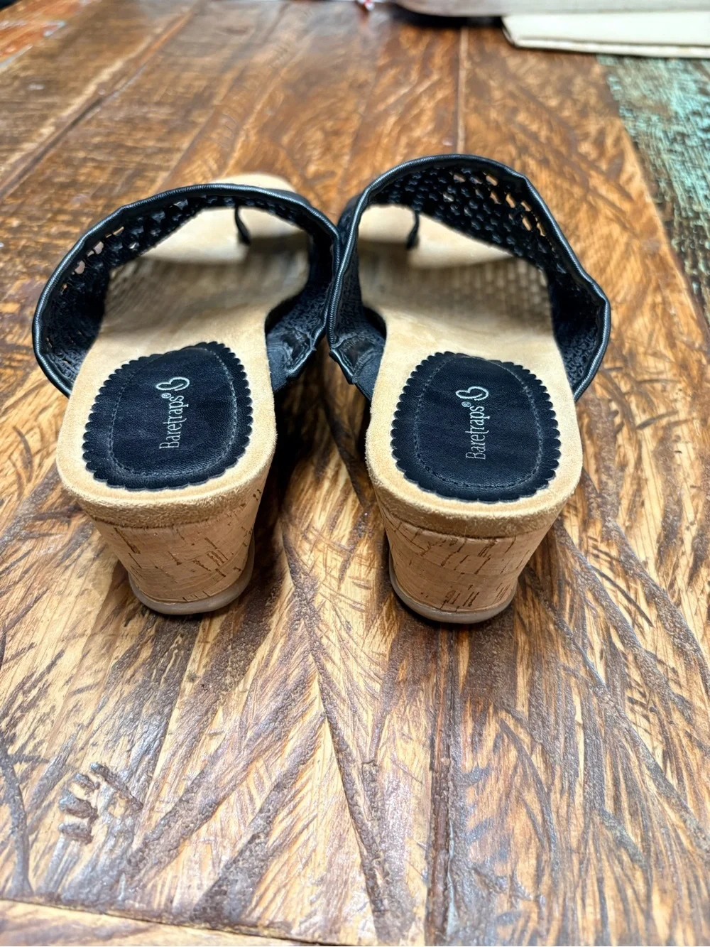 BareTraps Flossey Wedge Black Woven Mesh Cork Wedge Slides Sandals Size 11